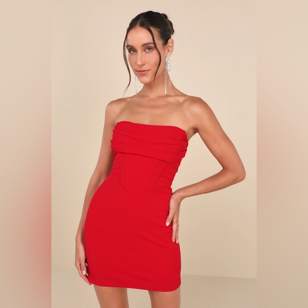 Lulu's‎ Dramatic Intent Red Strapless Corset Bodycon Mini Dress nwot